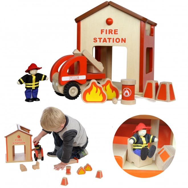 Stație de pompieri miniatură din lemn Masterkidz