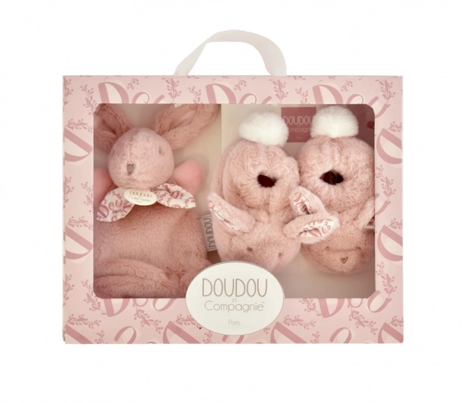 Set doudou iepuraș de pluș și botosei roz
