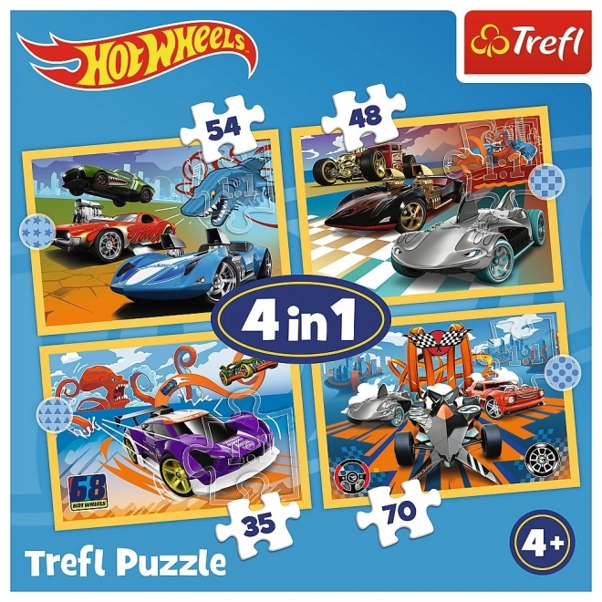 Puzzle 4 în 1 Hot Wheels vehicule