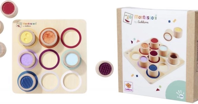 Placă tactilă Montessori cu 9 cilindri senzoriali