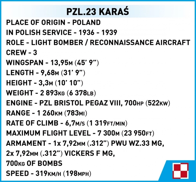 Avion COBI PZL.23 Karaś II Război Mondial, scară 1:32