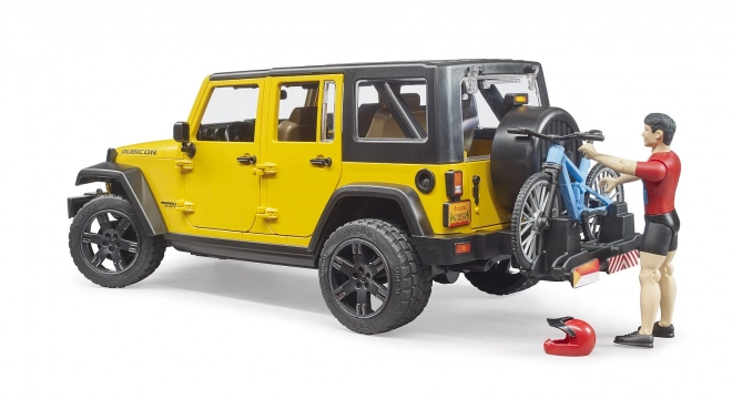 Bruder Jeep Wrangler Rubicon cu ciclist și bicicletă