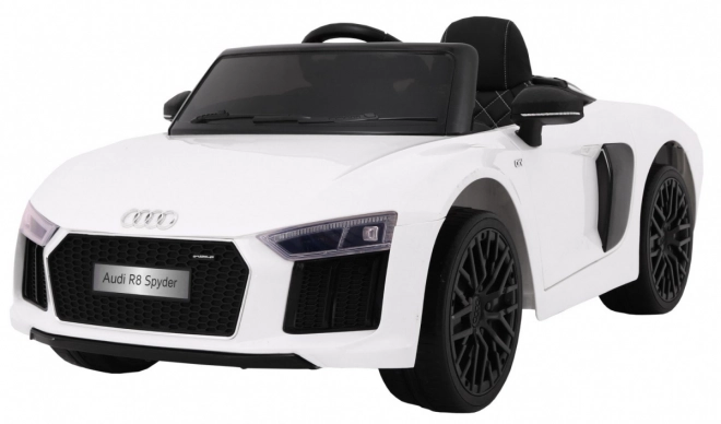Audi R8 Spyder Baterie Albă + Telecomandă + EVA + Pornire lentă + Radio MP3 + LED