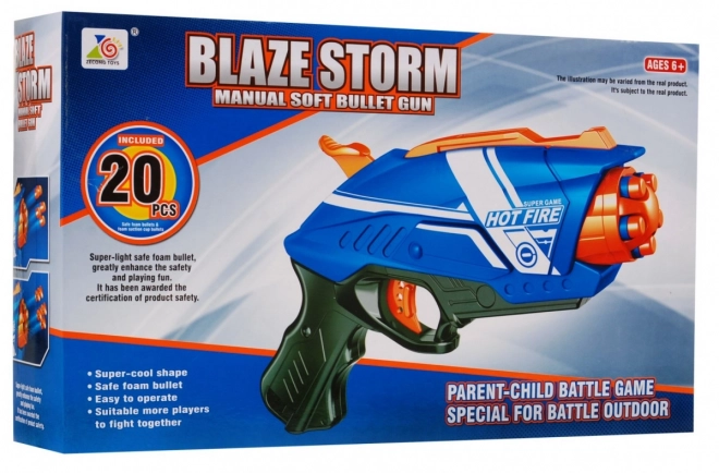 Pistol manual pentru copii 6+ Blaze Storm cu mecanism cu arc și 20 de proiectile din spumă