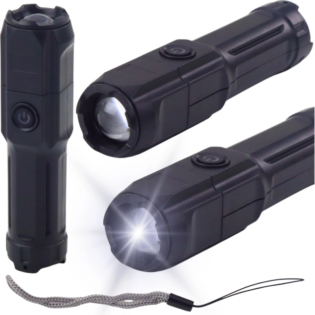 Lanternă LED cu zoom, 3 moduri, încărcare prin USB, neagră
