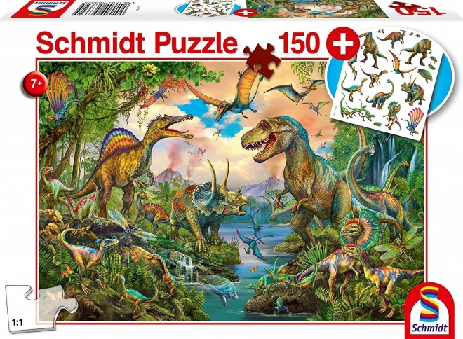 Puzzle Dinozauri cu 150 de Piese și Cadou Tatuaje