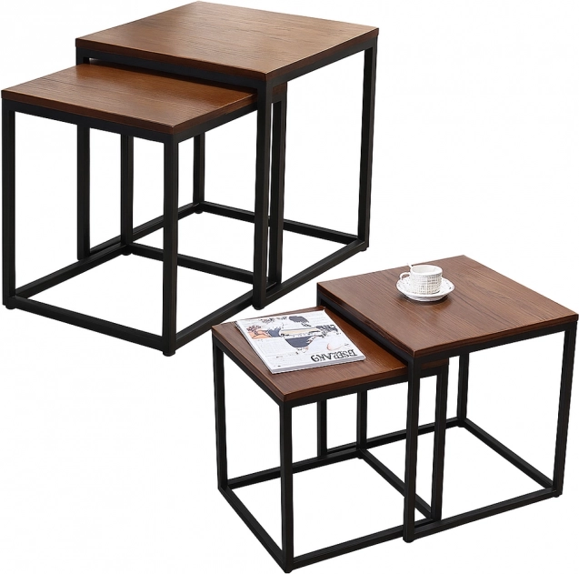 Set de măsuțe de cafea 2v1 maro închis