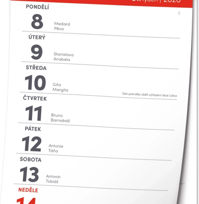 Calendar de perete Săptămânal 2026 A5