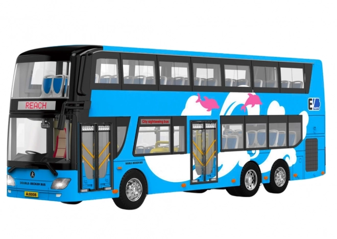 Autobuz turistic etajat metalic scara 1:42 cu lumini albastru