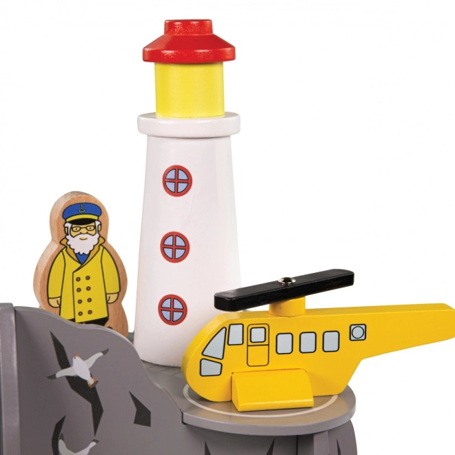 Tunel feroviar cu far și heliport Bigjigs Rail