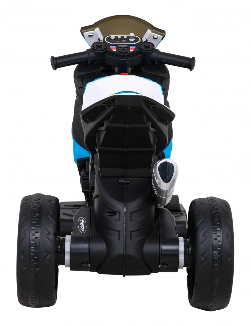 BMW HP4 Motocicletă pentru copii pe baterie Albastru + 3 roți + LED + MP3 USB + Piele Eco