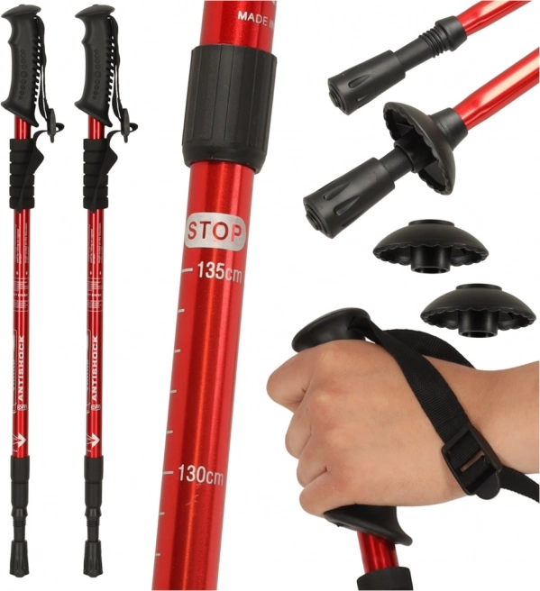 Bețe de trekking pentru Nordic Walking, pliabile, 2 bucăți, roșii