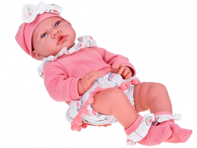 Păpușă interactivă bebeluș 45 cm pentru fetiță set roz