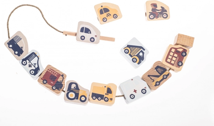 Cubika pastel set de înșiruit vehicule – set de înșiruit din lemn