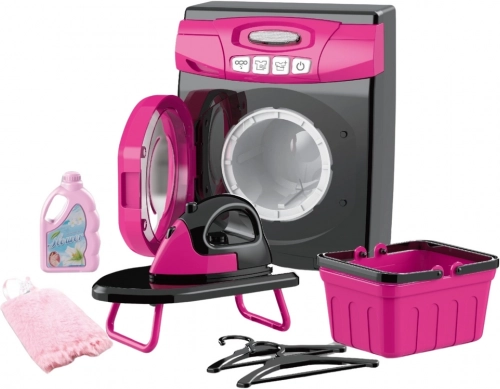 Set interactiv de electrocasnice de uz casnic pentru copii, mașină de spălat cu lumini și sunete roz-negru