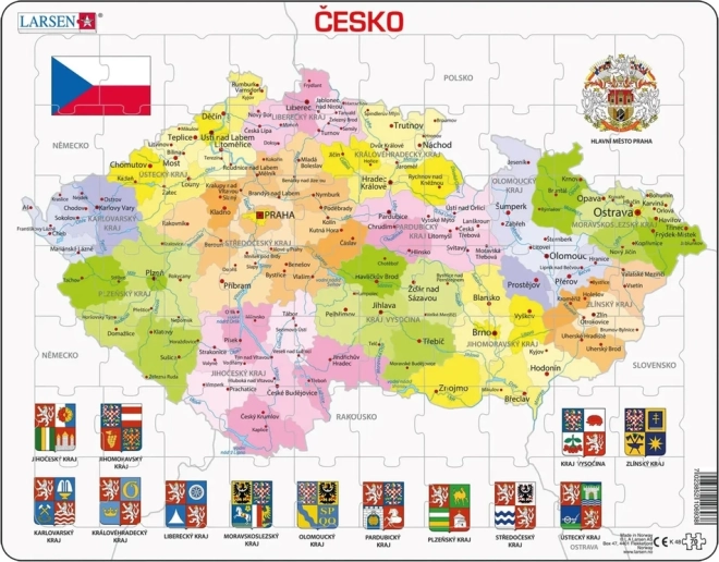 Puzzle Larsen Harta Republicii Cehe cu regiuni 70 de piese