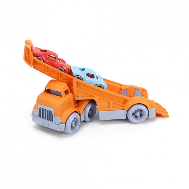 Camion Green Toys cu 2 mașinuțe de curse