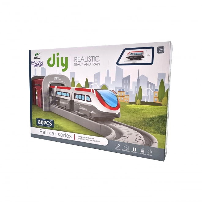 Pista de tren electrică cu pod și tunel