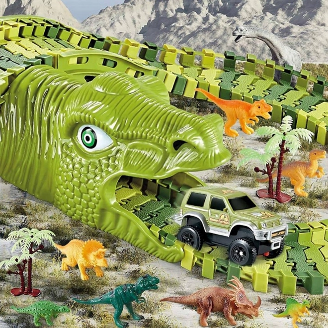 Circuit de curse cu dinozauri, mașinuță și figurine