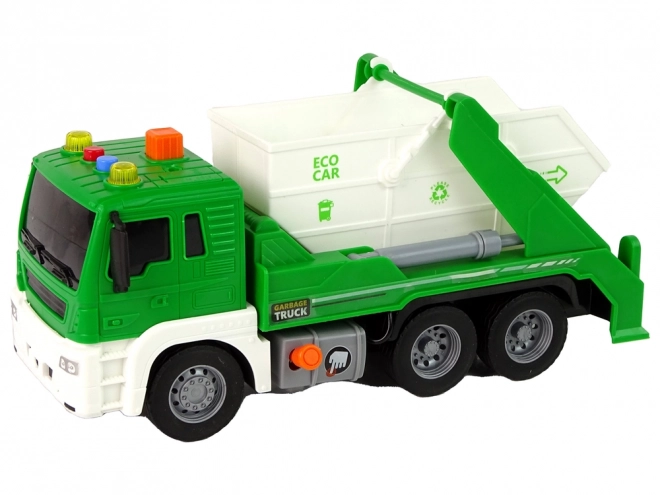 Camion de gunoi verde cu mecanism cu frecare 1:16