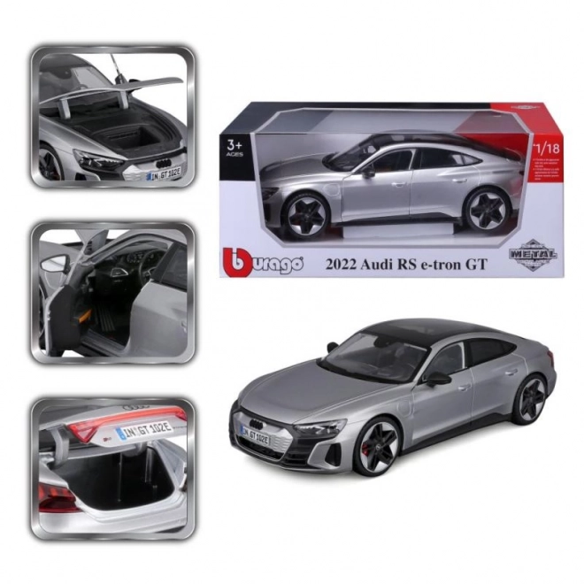 Mașinuță de colecție Bburago Audi RS e-tron GT argintiu la scara 1:18