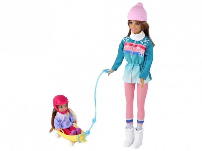 Set de păpuși Anlily Mama și fiica pe sanie