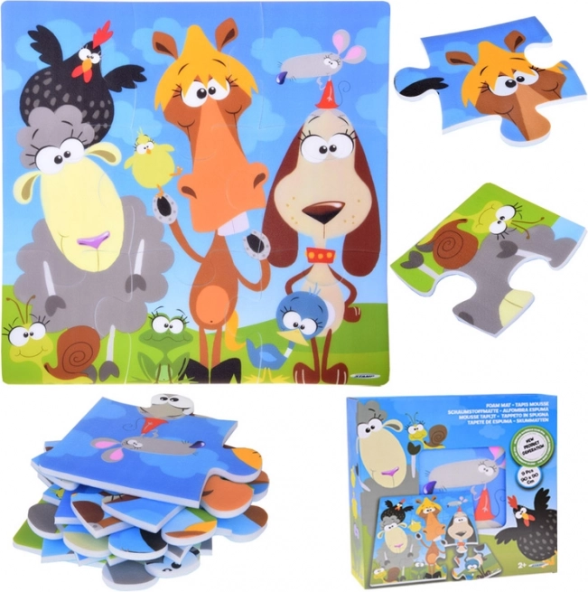Puzzle din spumă cu animăluțe – covoraș colorat pentru bebeluși 90 × 90 cm