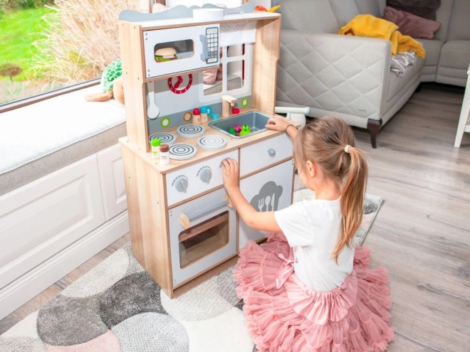 Bucătărie din lemn pentru copii cu accesorii Ecotoys