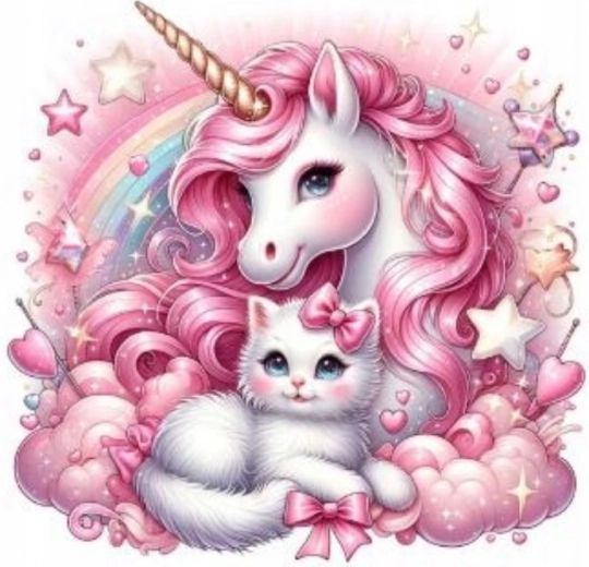 Pictură cu diamante Unicorn cu pisicuță 30x40 cm