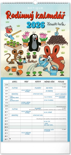 Calendar de perete planificator familial Krtecek 2026