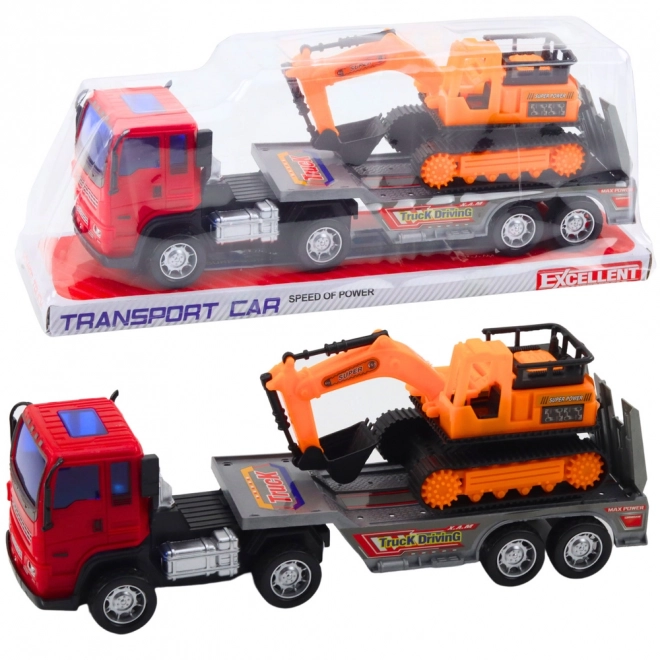 Set camion cu remorcă și excavator pe șenile