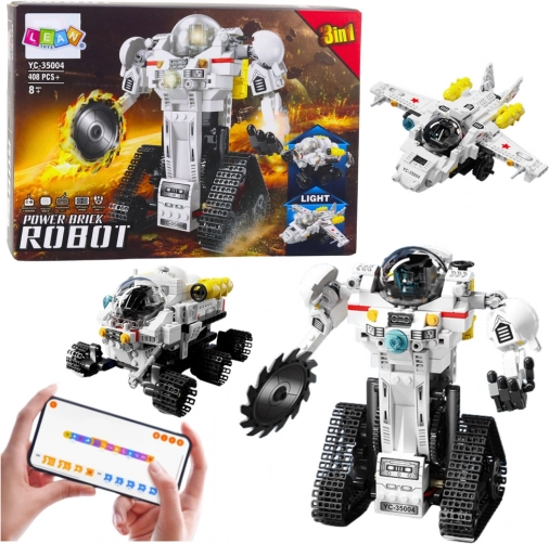 Set de construcție 3‑în‑1: robot, rover spațial și avion cu telecomandă, 408 piese