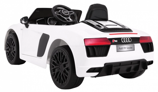Audi R8 Spyder Baterie Albă + Telecomandă + EVA + Pornire lentă + Radio MP3 + LED
