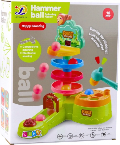 Pista cu bile Interactivă Tobogan Sensorial Catapultă cu Ciocănel