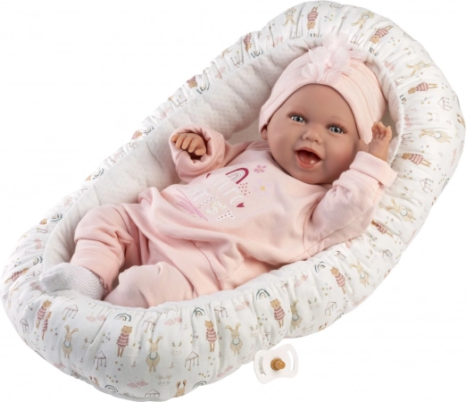 Păpușă bebeluș realistă Llorens cu sunete și corp textil moale 42 cm