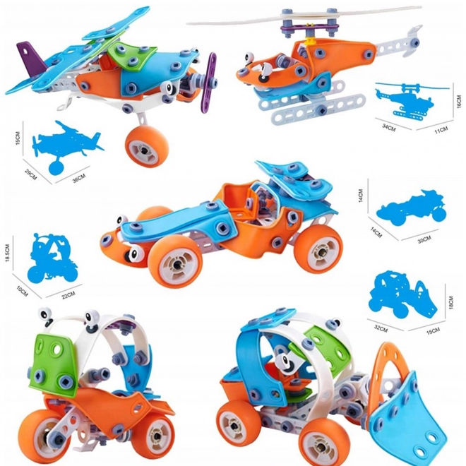 Set construcții vehicule 5 în 1 WOOPIE