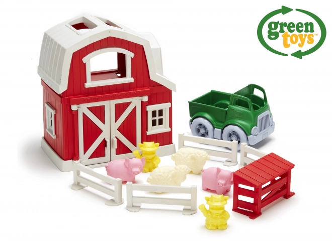 ferma de jucărie cu casă, mașină și animale Green Toys