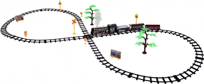 Mare tren retro cu locomotivă controlată de la distanță cu lumină și aburi