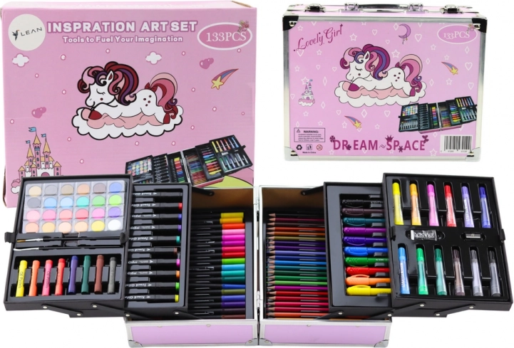 Set de artă într-o valiză extensibilă cu unicorn 133 piese