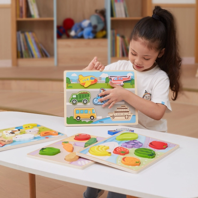 Puzzle din lemn cu fructe Montessori 2 în 1