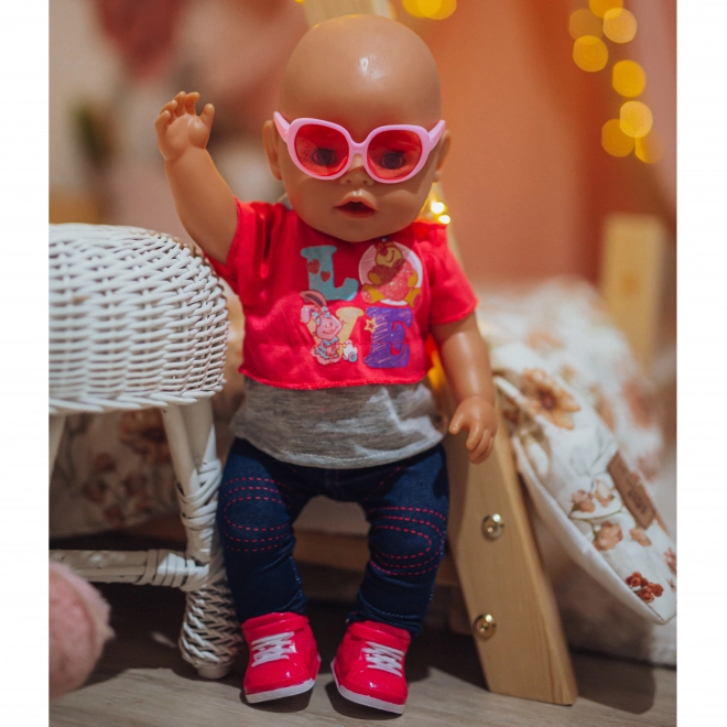 Ținută modernă pentru păpușă LOVE cu ochelari și pantofi 43-46 cm