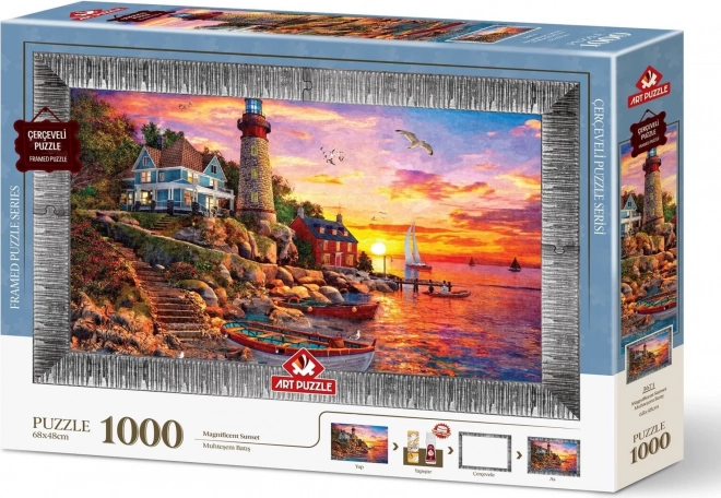 ART PUZZLE Puzzle cu ramă și adeziv Apus de soare minunat 1000 de piese