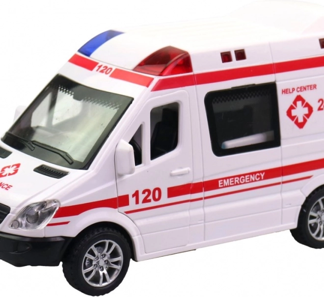 Ambulanță auto cu lumină și sunet, 14 cm