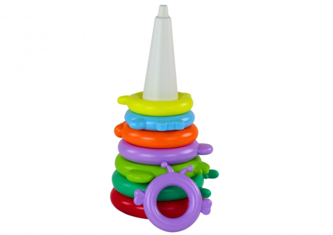 Jucărie piramidă colorată cu girafă