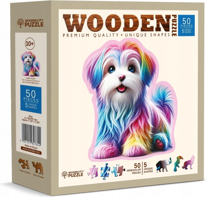 Puzzle din lemn Cățeluș Vesele 50 de piese