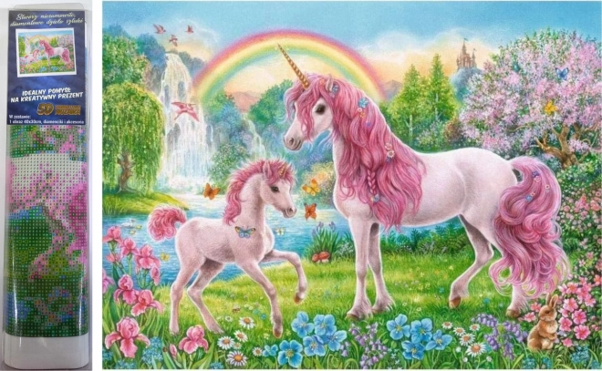 Pictură cu diamante Unicorni în grădina de basm 30 × 40 cm