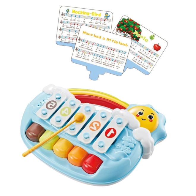 Pianino educațional pentru copii cu motiv de soare zâmbitor albastru