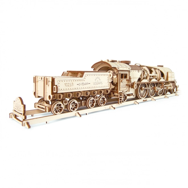 Puzzle mecanic din lemn 3D locomotiva cu aburi V-Express