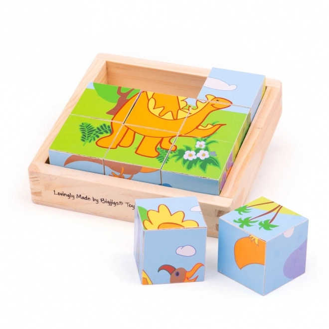 Cuburi de puzzle Dinozauri Bigjigs Toys