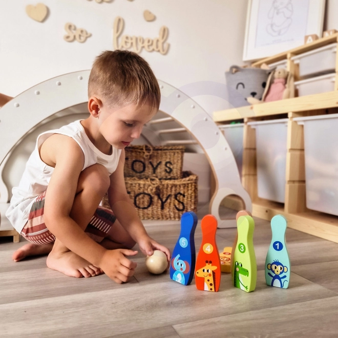 Set de bowling din lemn pentru copii Tooky Toy